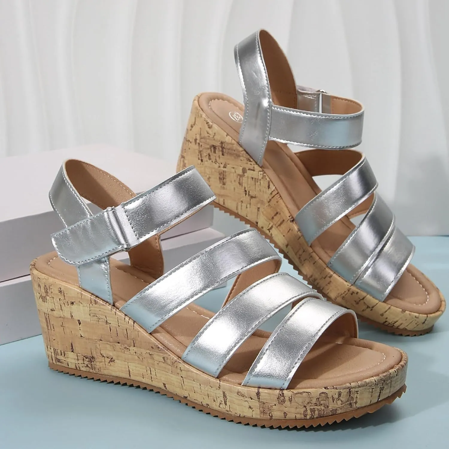 Wedge Sandals for Women Dressy Wide Orthopedic Slides Platform Sandals Gladiator Open Toe Adjustable Ankle Strap Sandal Comfort Slingback Casual Shoes