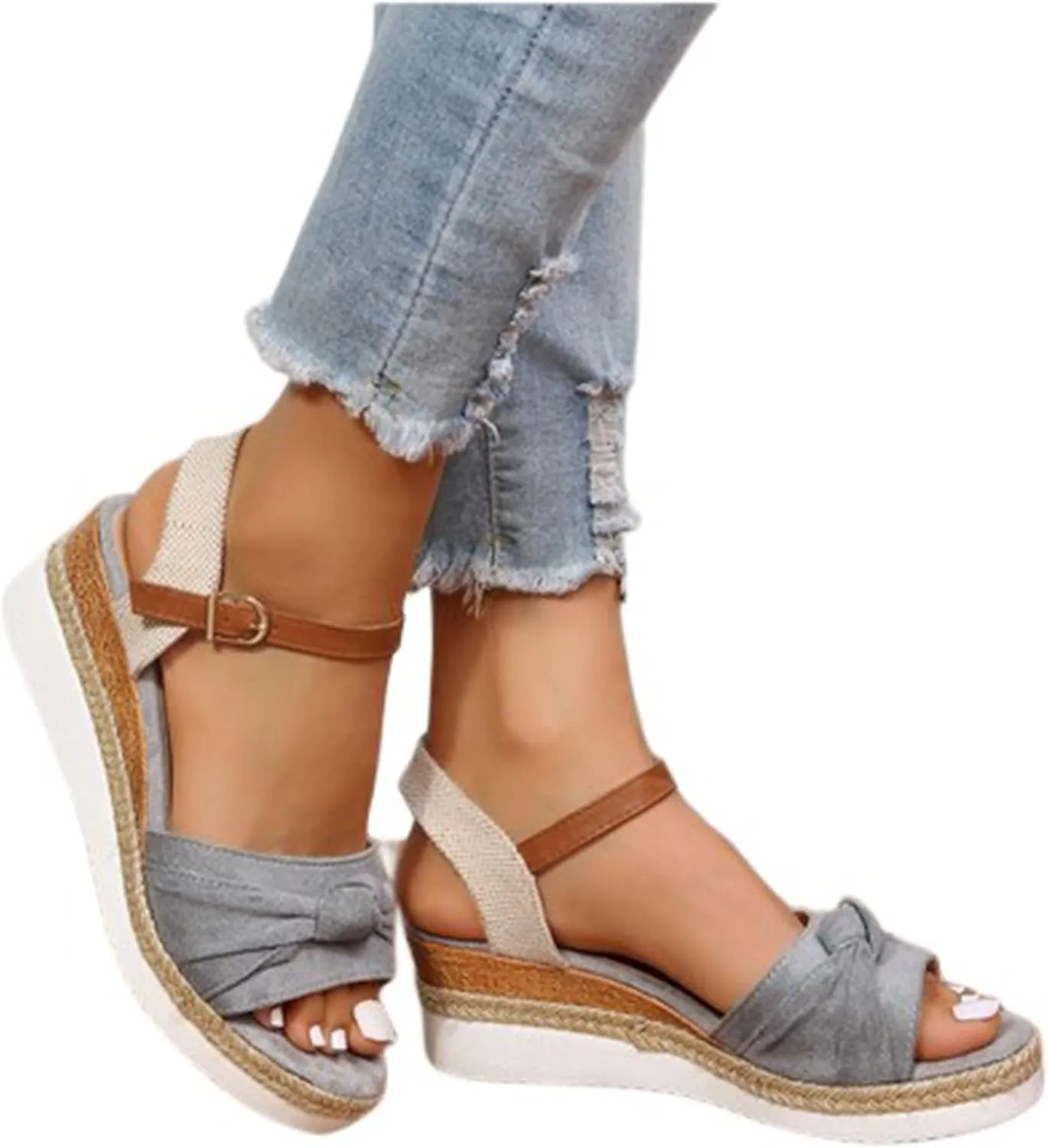 Wedge Sandals for Women Platform Wedge Heels Wide Width Comfortable Espadrilles for Women Open Toe Ankle Strap Wedges Heels Sandals Dressy Summer Fishmouth Slip On Lightweight Sandal