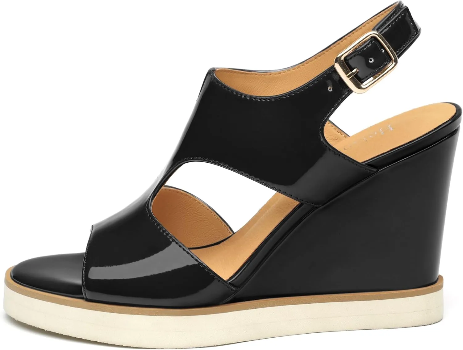 Wedge Sandals for Women,Slingback Open Toe Patent Wedge Heels,Womens Round Toe Slip on Heeled Sandals,Casual Dress Party Shoes 3.3 Inch