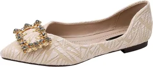 WENJIAZHIZHI Women's Rhinestones Pointed Toe Ballet Flats Casual Slip-On Walking Flats Loafers for Women Dressy Comfortable Shoes