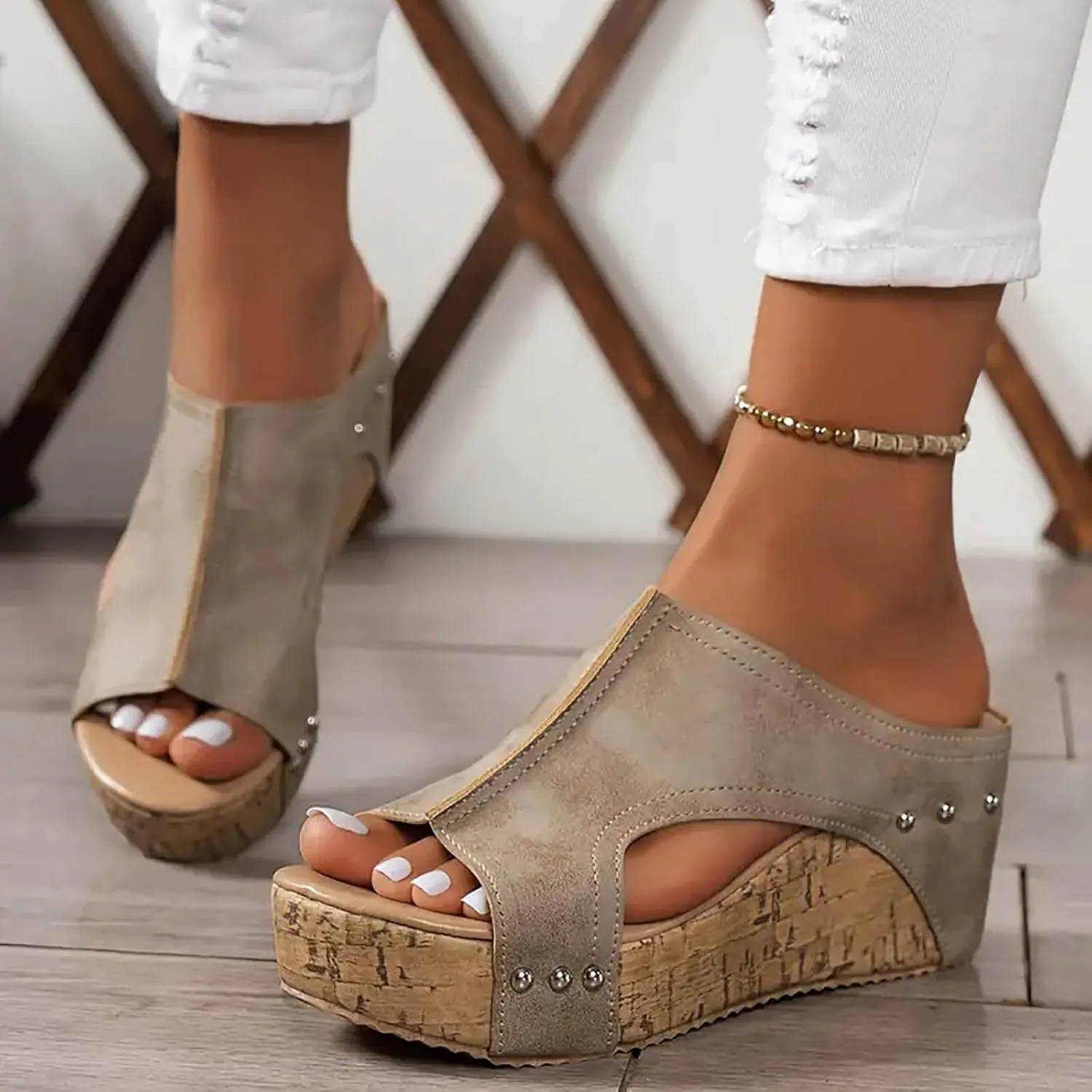 Wide Width Platform Wedge Sandals for Women Summer Dressy, Women's Open Toe Buckle Ankle Strap Summer Platform Wedge Sandals, Ladies Comfortable Low Heel Sandal Espadrilles Wedges for Women