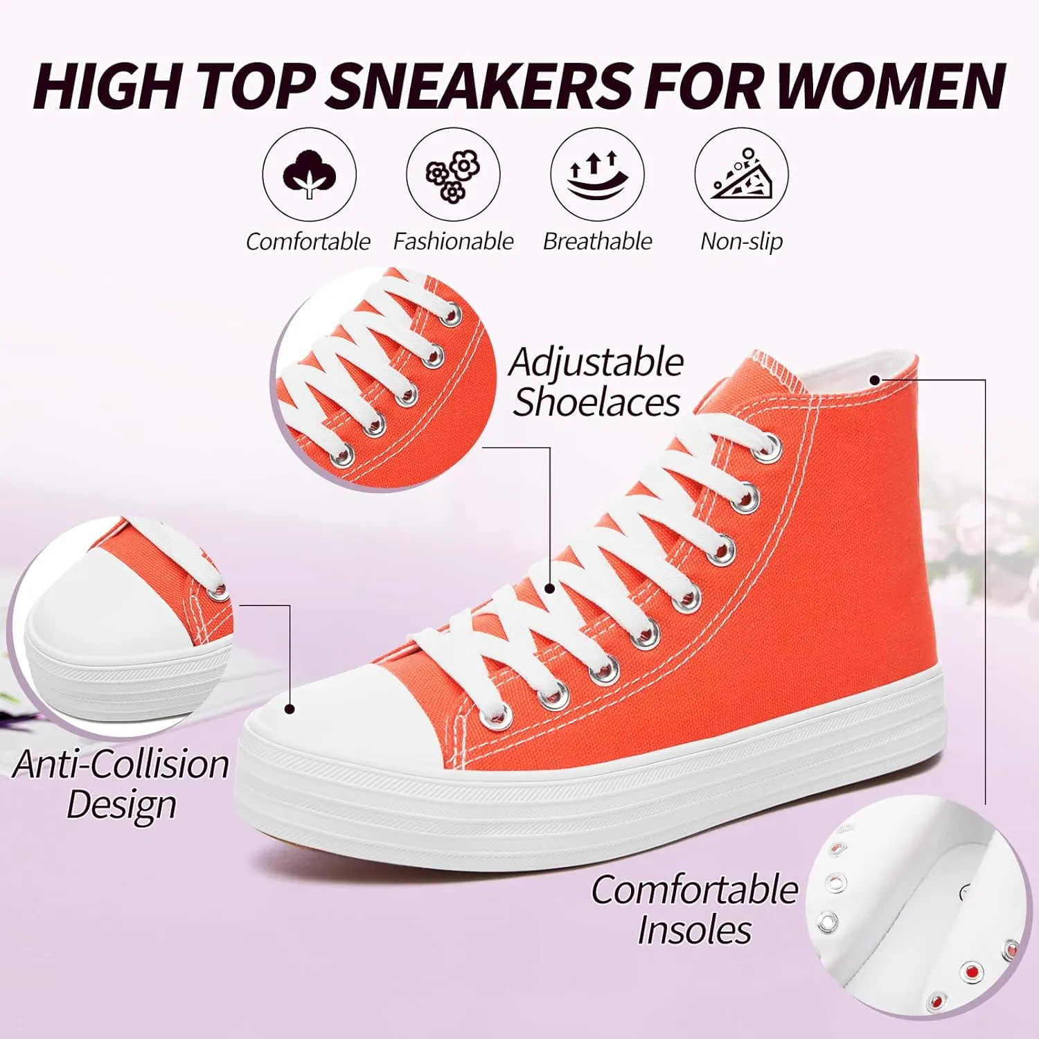 Witwatia Women's High Top Canvas Shoes Black White Fashion Sneakers for Women Comfortable Lace Up Walking Shoes
