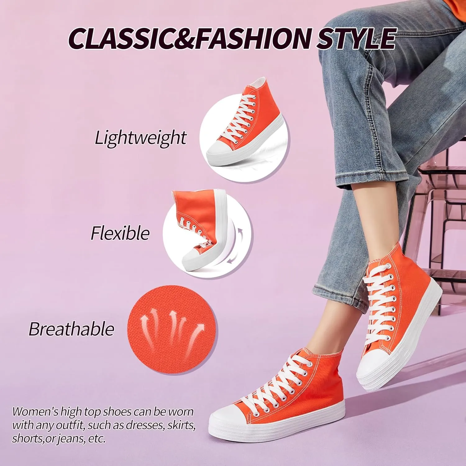 Witwatia Women's High Top Canvas Shoes Black White Fashion Sneakers for Women Comfortable Lace Up Walking Shoes