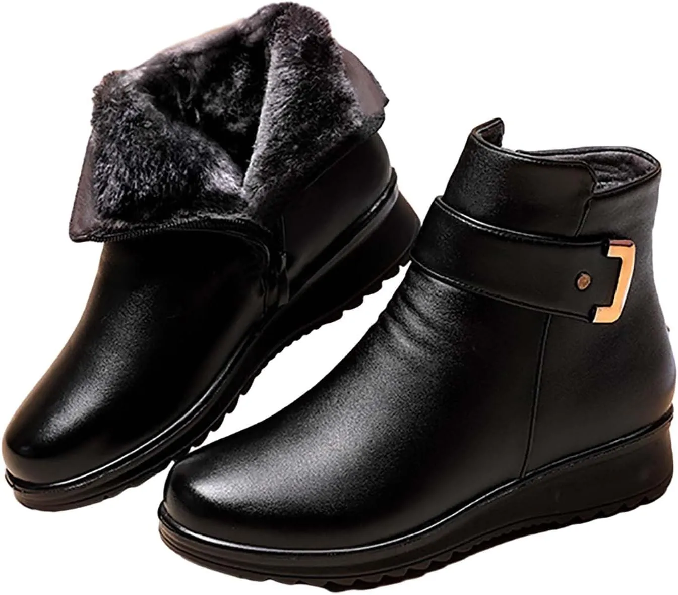 Women Ankle Boots Women Booties Ankle Womans Booties Low Cut Boots for Women Black Leather Ankle Boots for Women Chunky Heel Booties To Wear with Dresses Narrow Ankle