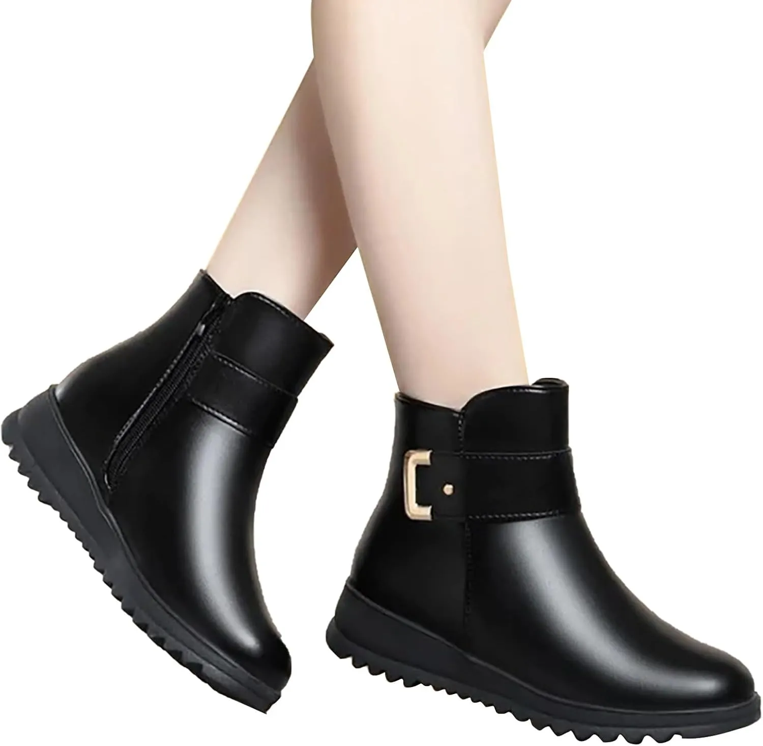 Women Ankle Boots Women Booties Ankle Womans Booties Low Cut Boots for Women Black Leather Ankle Boots for Women Chunky Heel Booties To Wear with Dresses Narrow Ankle