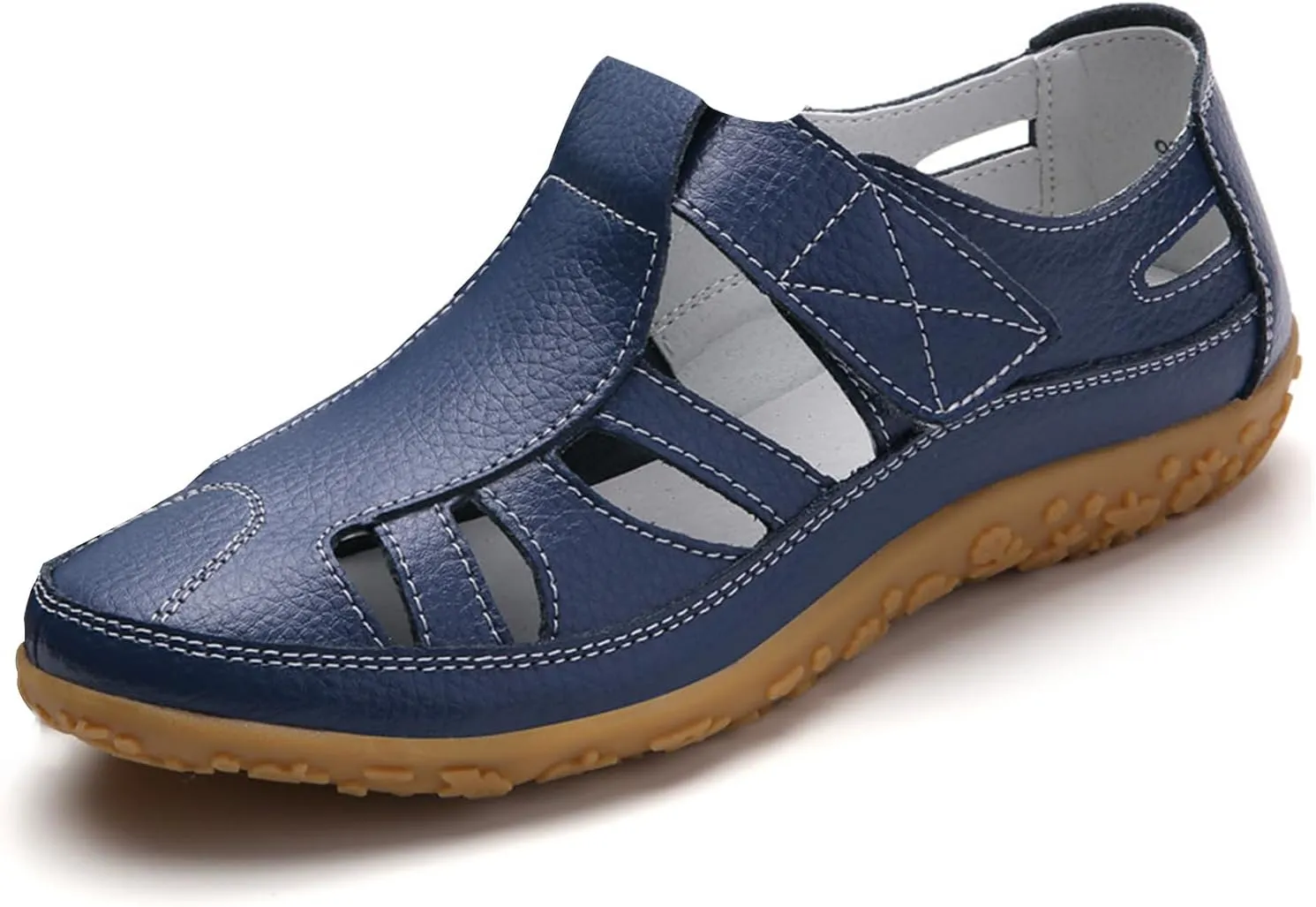 Women Boho Gladiator Sandal Closed Toe Ankle Strap Hollow Out Slip On Flats Sandal with Hook Loop Summer Comfort Orthotic Softsole Shoes Comfortable Lightweight Breathable Walking Footwear