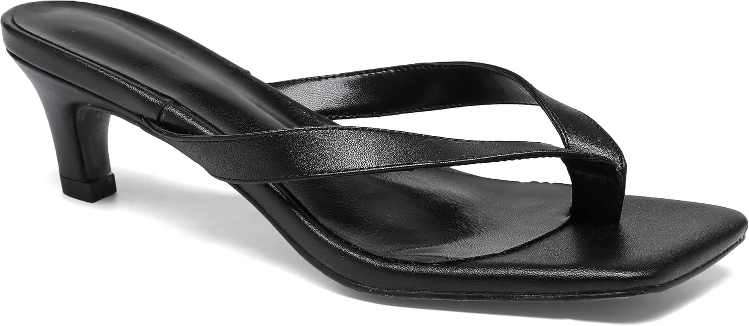 Women Kitten Heel Thong Sandals Square Open Toe Flip Flop Sandals Low Heel Fashion Party Dress Heeled Sandals
