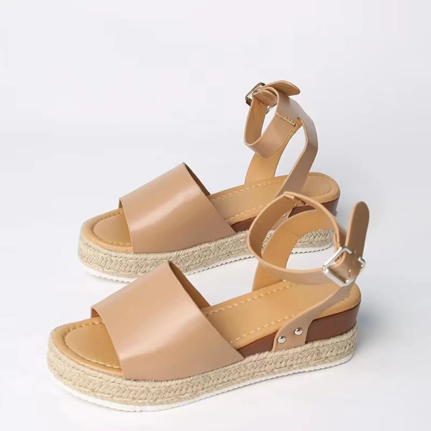 Women Open Toe Ankle Strap Platform Espadrille Sandal Comfortable Sandals Wedge Flat Dressy Casual High Heels Walking Flats 2025 Buckle Sandals Arch Support Shoes Bohemia Espadrilles Summer