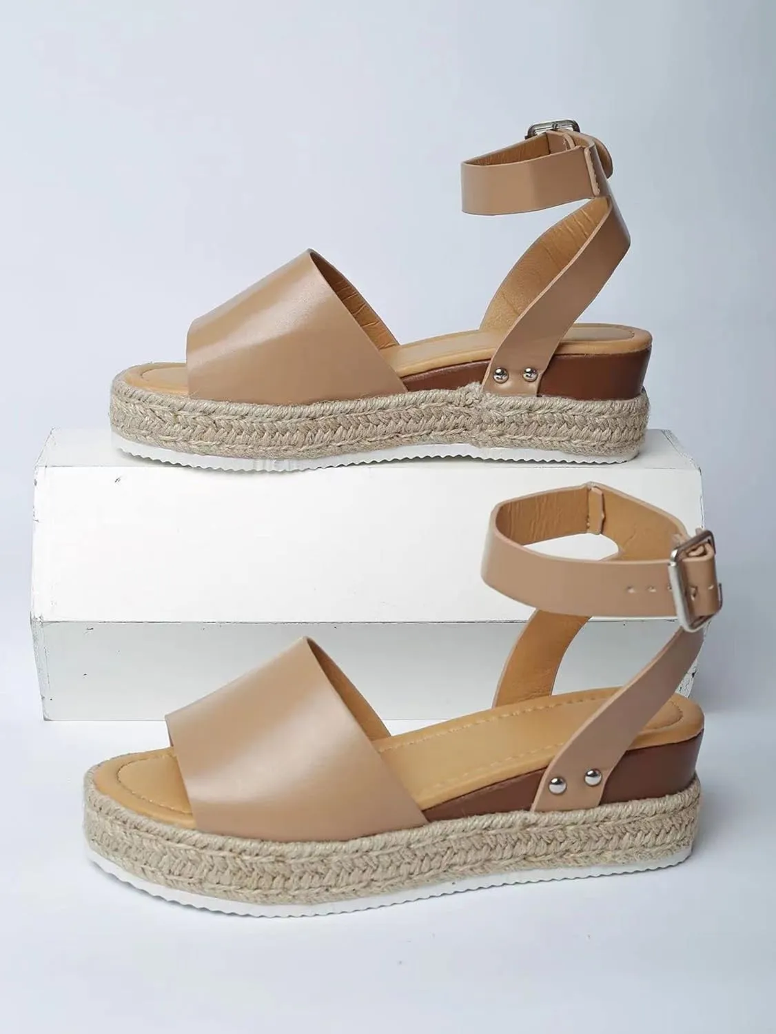 Women Open Toe Ankle Strap Platform Espadrille Sandal Comfortable Sandals Wedge Flat Dressy Casual High Heels Walking Flats 2025 Buckle Sandals Arch Support Shoes Bohemia Espadrilles Summer