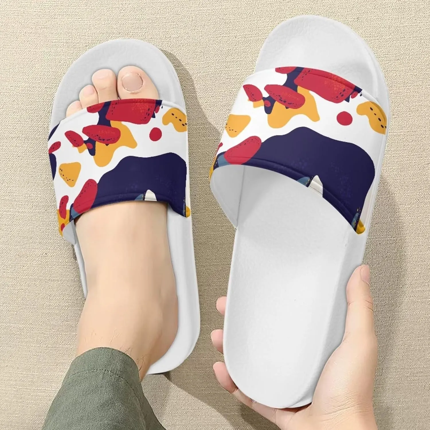 Women Sandals Slides Non-Slip Slippers Casual Black White Summer Shoes for College Dorm Gym Beach