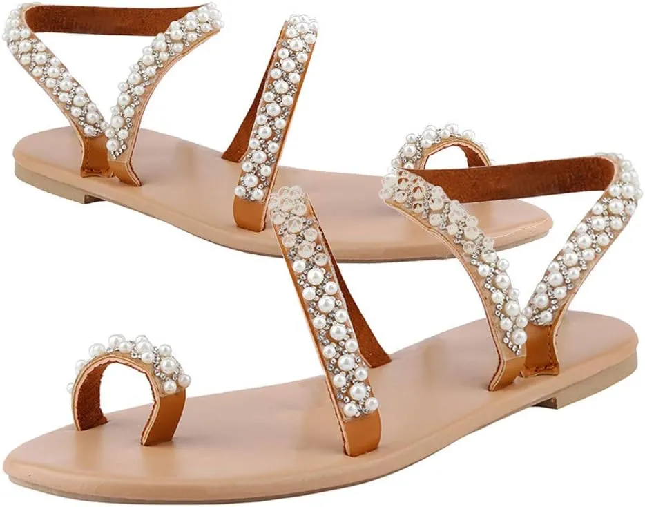 Women Summer Fashion Flip Flops Flat Sandals 2025 Bohemia Ring Toe Comfortable Beaded Breathable Women S Sandals Shoes
