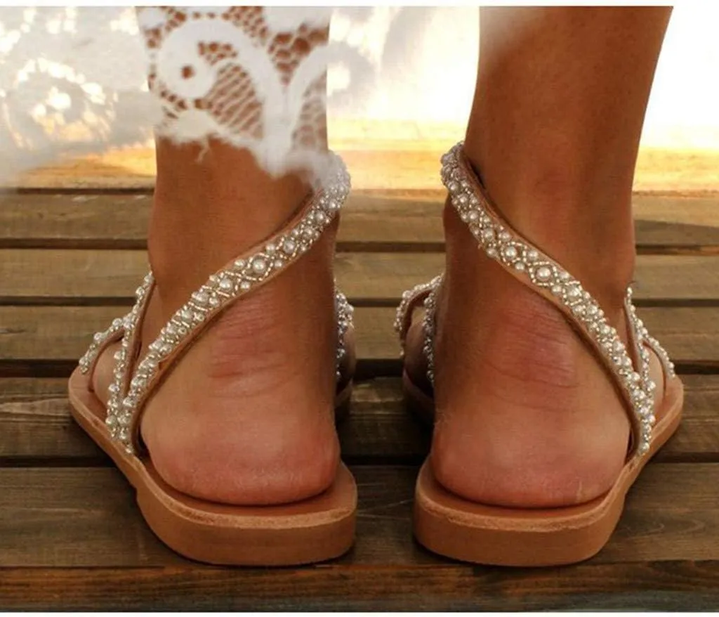 Women Summer Fashion Flip Flops Flat Sandals 2025 Bohemia Ring Toe Comfortable Beaded Breathable Women S Sandals Shoes
