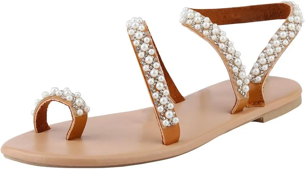 Women Summer Fashion Flip Flops Flat Sandals 2025 Bohemia Ring Toe Comfortable Beaded Breathable Women S Sandals Shoes