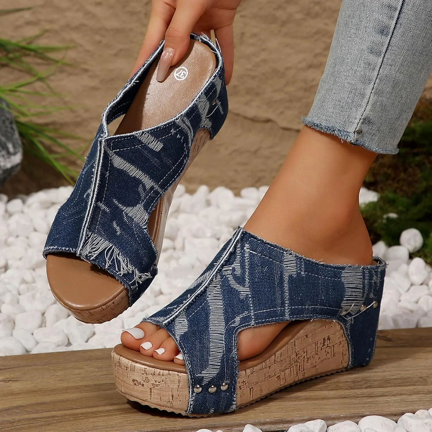 Women Summer Orthopedic Wedge Sandals Suede Open Toe Wedge Platform Sandals Breathable Comfortable Stylish Wedge Sandals Outdoor Casual Wedge Dress Shoes