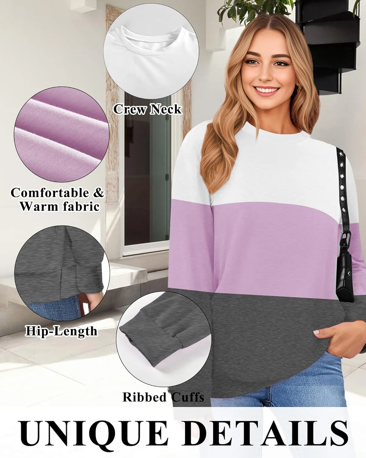 Women Sweatshirt, Casual Crewneck Sweatshirts for Women Loose Fit Long Sleeve Pullover Tops Cute Soft Shirt