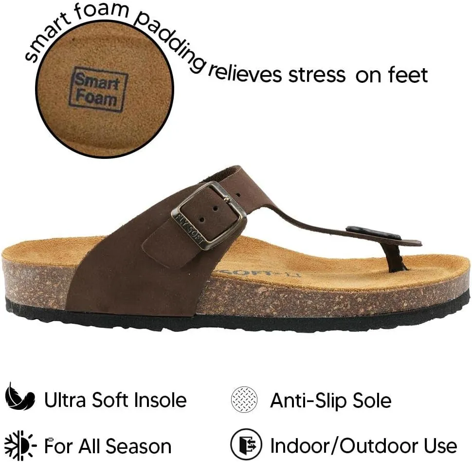 Women's 100% Genuine Leather Sandals - Comfortable Smart Foam Footbed, Slip-On Slides for Summer Wear, Adjustable Fit and Durable Non-Slip Sole