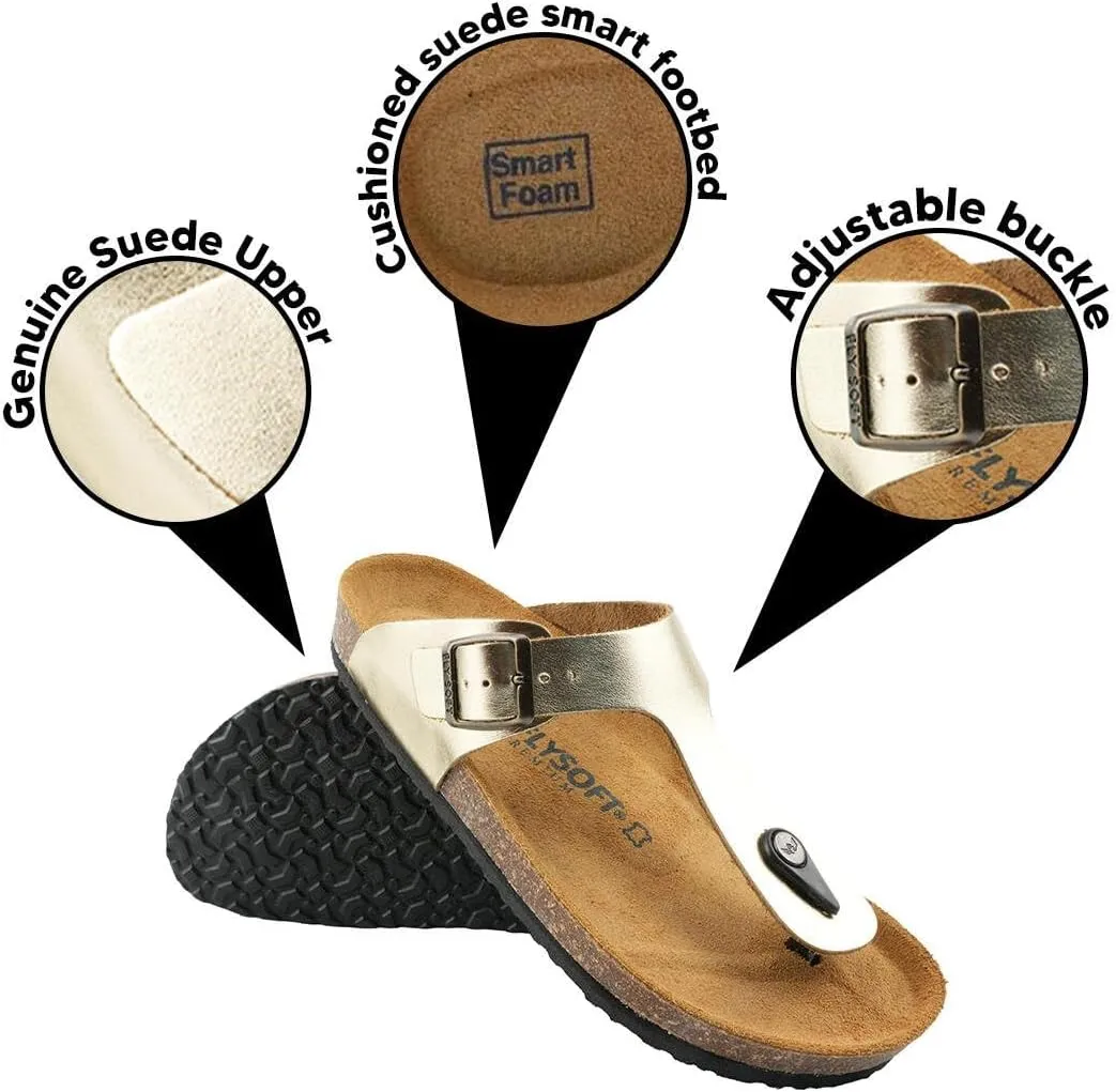 Women's 100% Genuine Leather Sandals - Comfortable Smart Foam Footbed, Slip-On Slides for Summer Wear, Adjustable Fit and Durable Non-Slip Sole