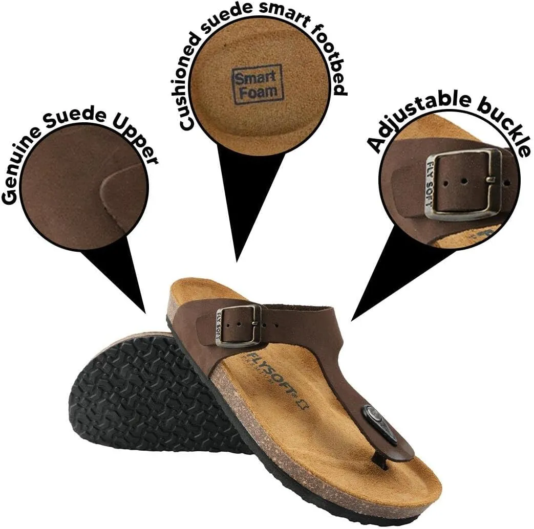 Women's 100% Genuine Leather Sandals - Comfortable Smart Foam Footbed, Slip-On Slides for Summer Wear, Adjustable Fit and Durable Non-Slip Sole
