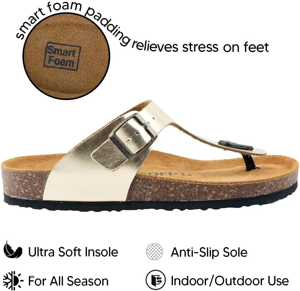 Women's 100% Genuine Leather Sandals - Comfortable Smart Foam Footbed, Slip-On Slides for Summer Wear, Adjustable Fit and Durable Non-Slip Sole