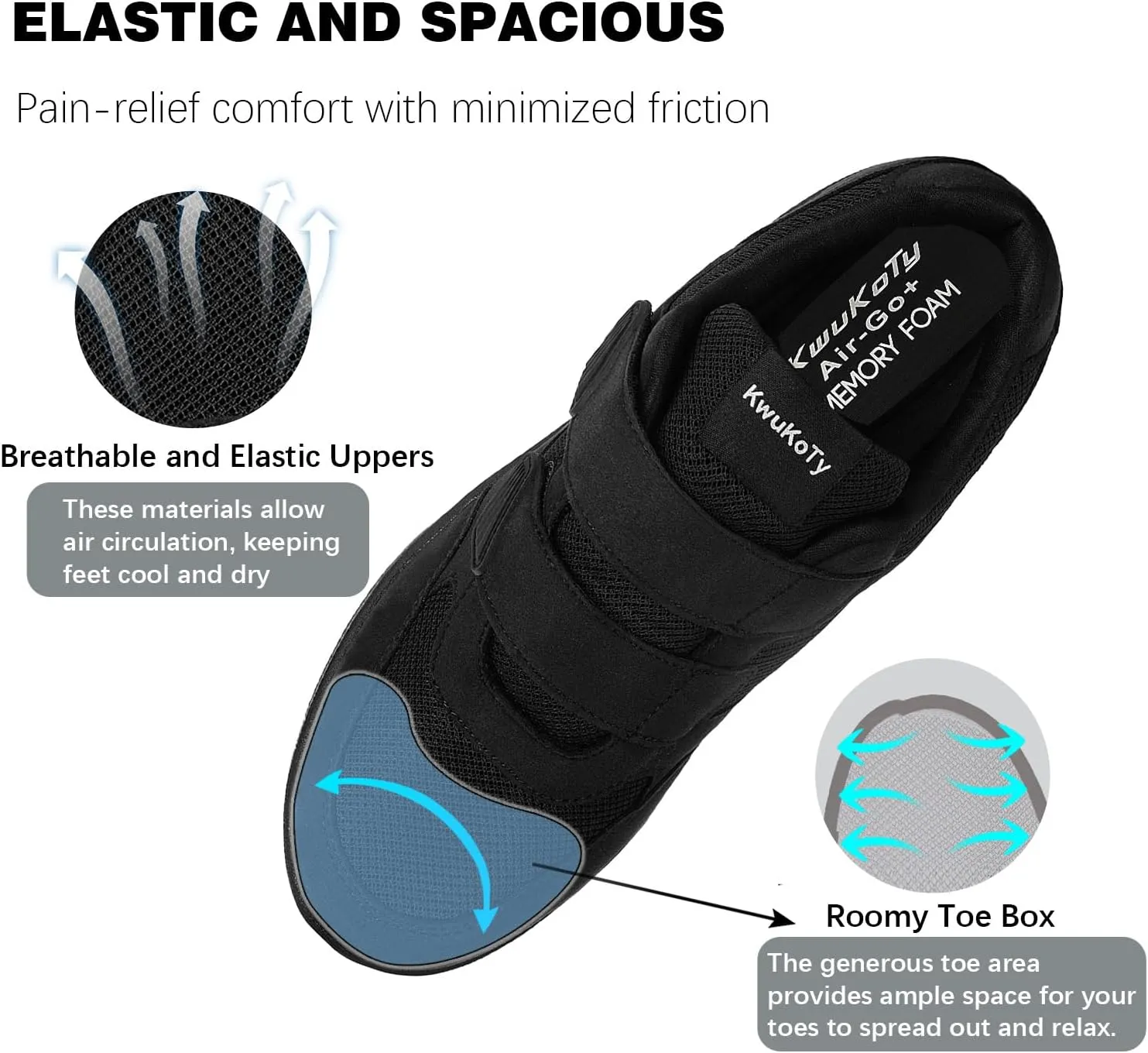 Women's Adjustable Fit Diabetic Shoes Orthopedic Walking Sneakers | Plantar Fasciitis/Swollen Feet/Bunions | Wide Size 6.5-11.5