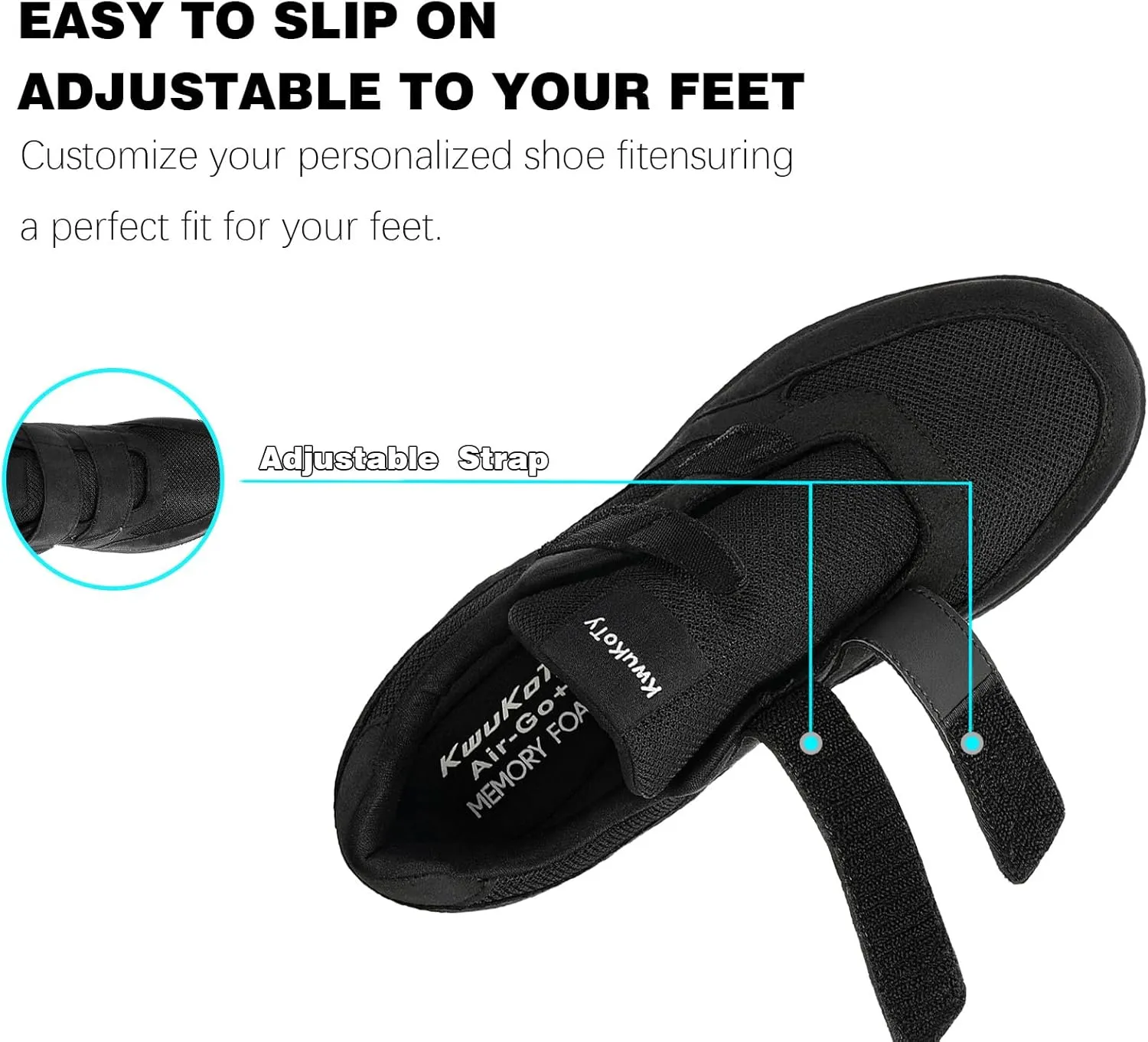Women's Adjustable Fit Diabetic Shoes Orthopedic Walking Sneakers | Plantar Fasciitis/Swollen Feet/Bunions | Wide Size 6.5-11.5