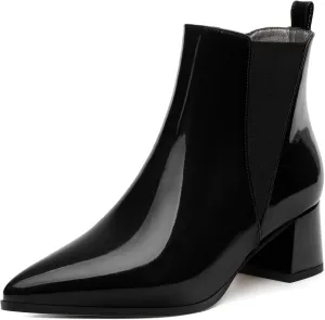 Womens Ankle Boots, Pointed Toe Mid Chunky Heel Ankle Booties with Side Elastic, Mid Block Heel Short Boots 2"