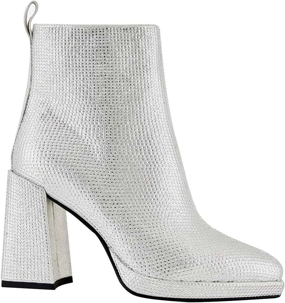 Women's Ankle-High Rhinestone Boots, Silver, Dressy Casual, Club, Casual, Party, Women, Social Event Attendees, Various Ages