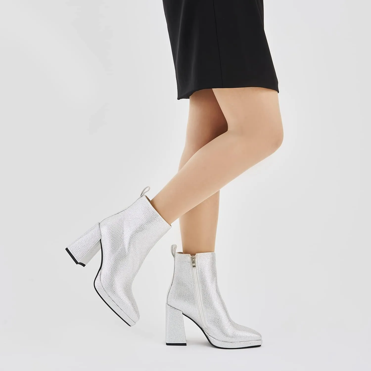 Women's Ankle-High Rhinestone Boots, Silver, Dressy Casual, Club, Casual, Party, Women, Social Event Attendees, Various Ages