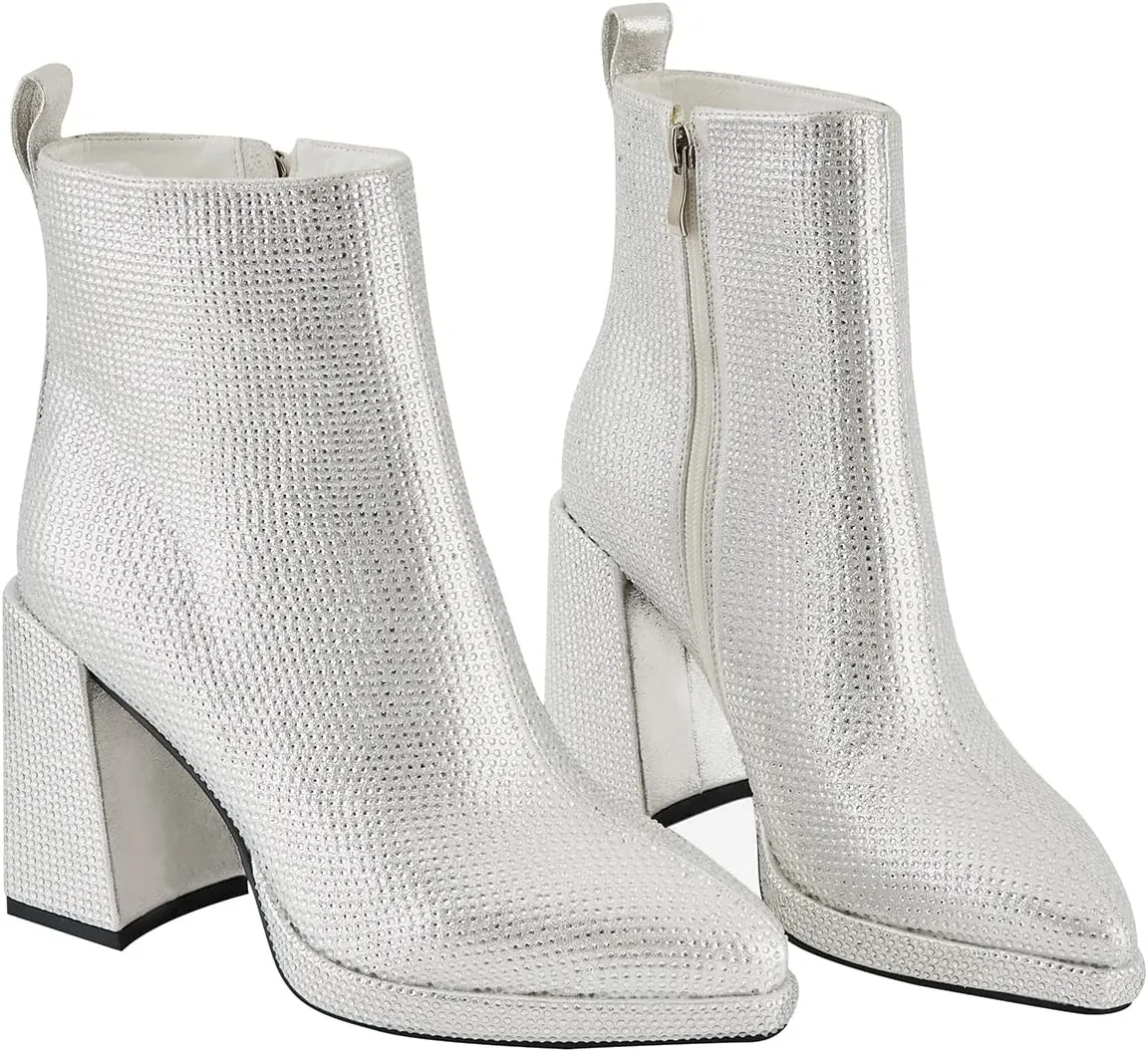 Women's Ankle-High Rhinestone Boots, Silver, Dressy Casual, Club, Casual, Party, Women, Social Event Attendees, Various Ages