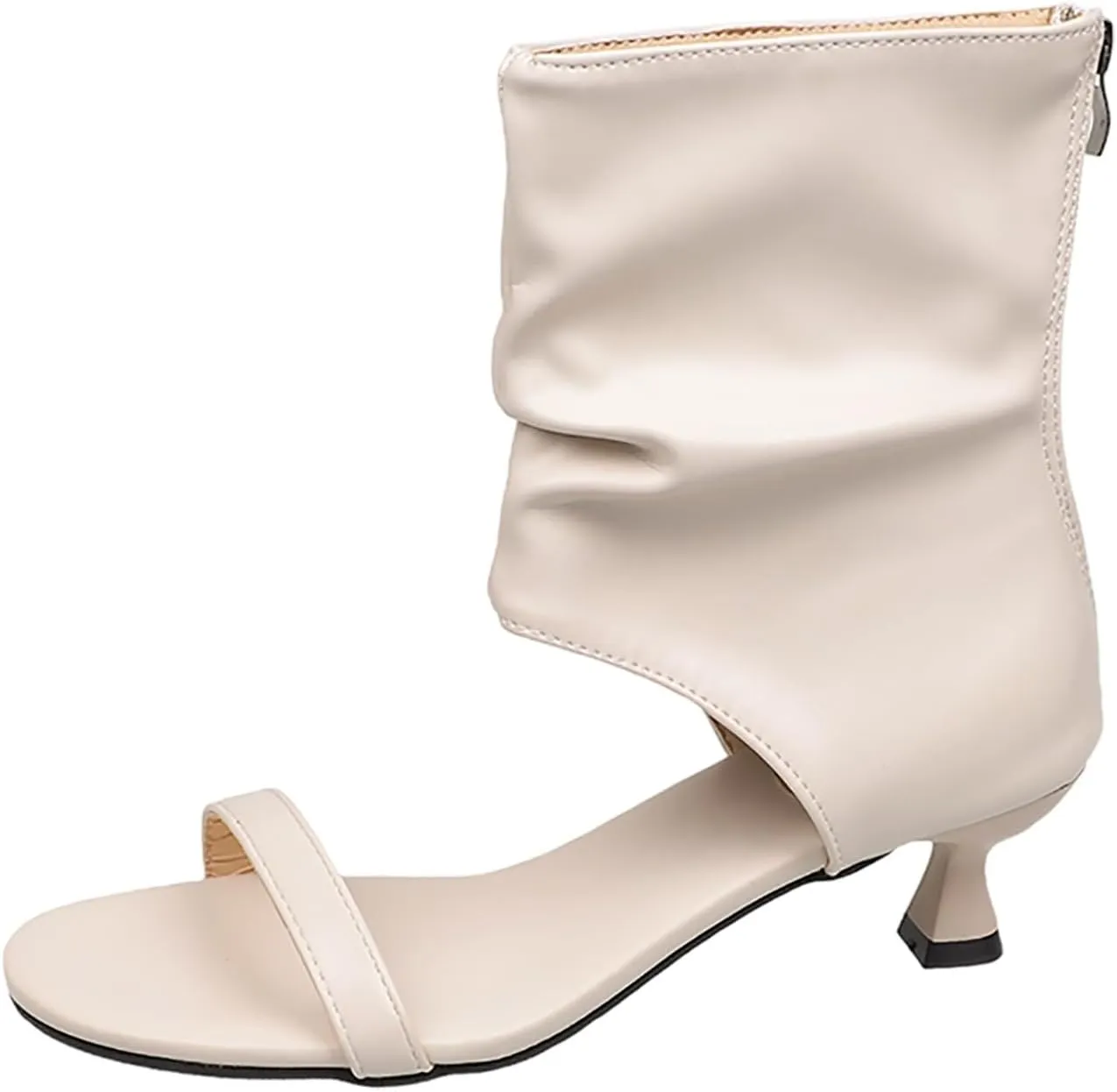 Women's Back Zippered Buckled Leather Sandal Boots,Open Toe Heeled Sandals Bootie Slip on Beach Ladies Sandals Shoes