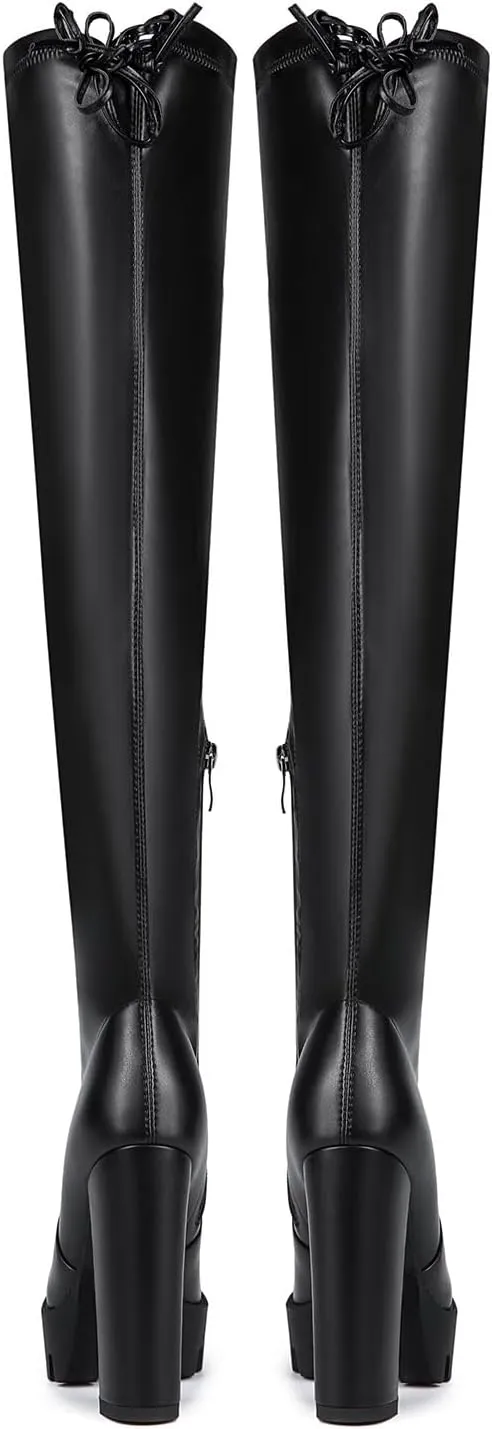Women's Black Sexy Over The Knee Thigh High Chunky Heel Boots Round Toe Long Stretch Fashion Winter Boots