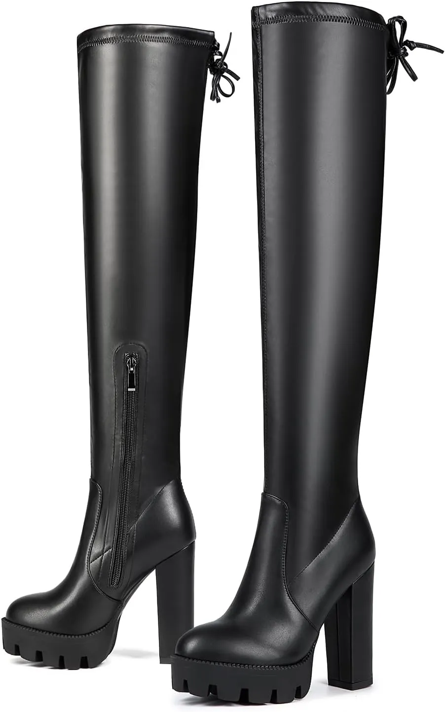 Women's Black Sexy Over The Knee Thigh High Chunky Heel Boots Round Toe Long Stretch Fashion Winter Boots