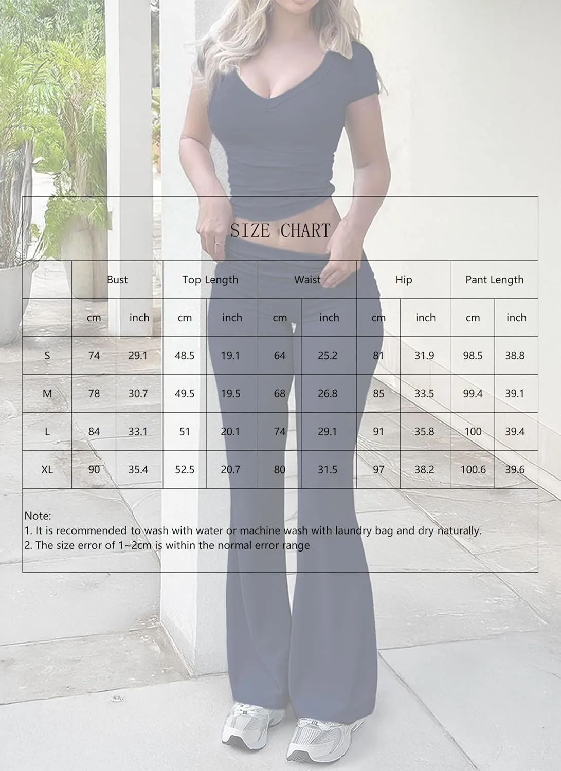 Women's Black V-Neck Short Sleeve Slim Fit Top with Low Rise Flared Long Pants Two Piece Set Trendy Casual Y2k Outfit