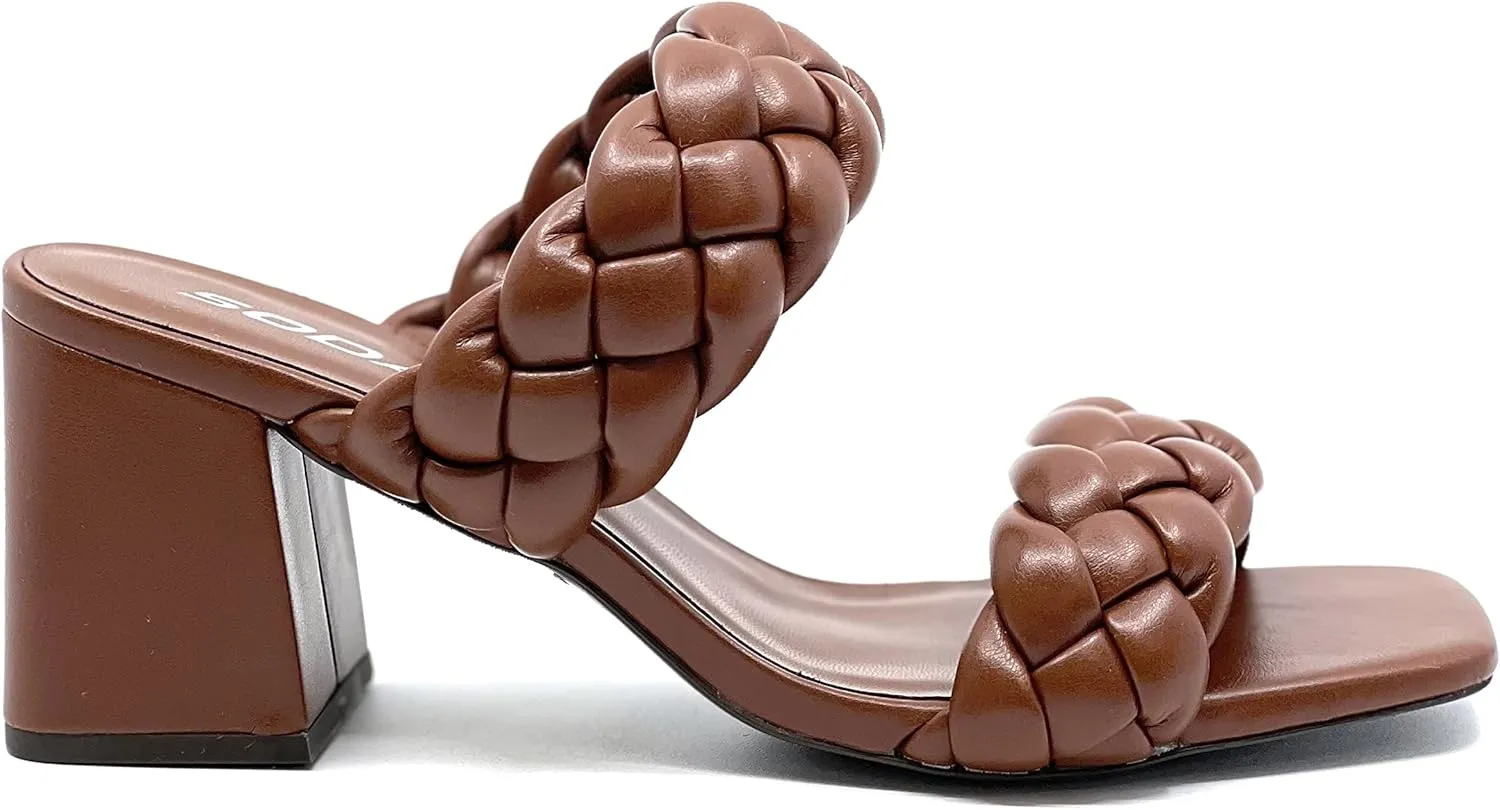 Womens Braided Heeled Sandals Mostly-S by Soda Brown PU Size 7