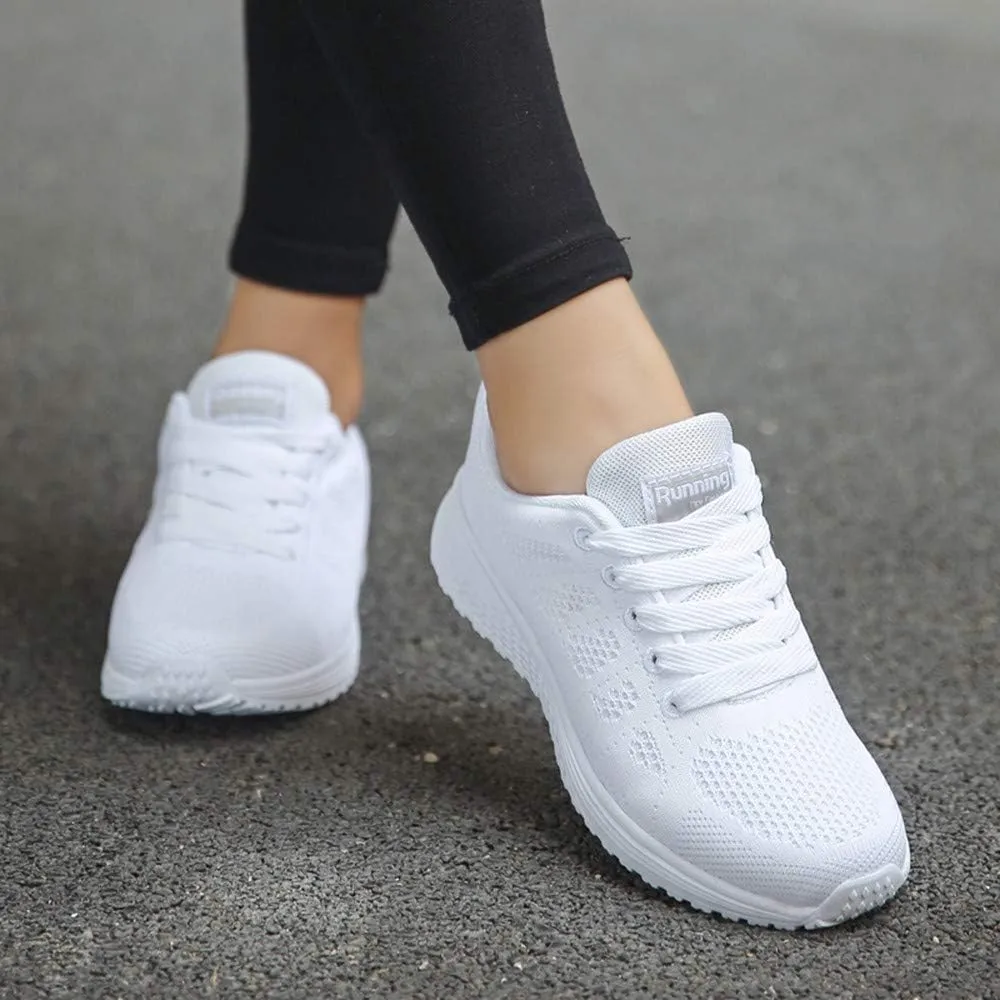 Women's Breathable Elastic Fly Woven Mesh Shoes Slip on Lightweight Casual Tennis Sneakers Soft Recovery Shoe