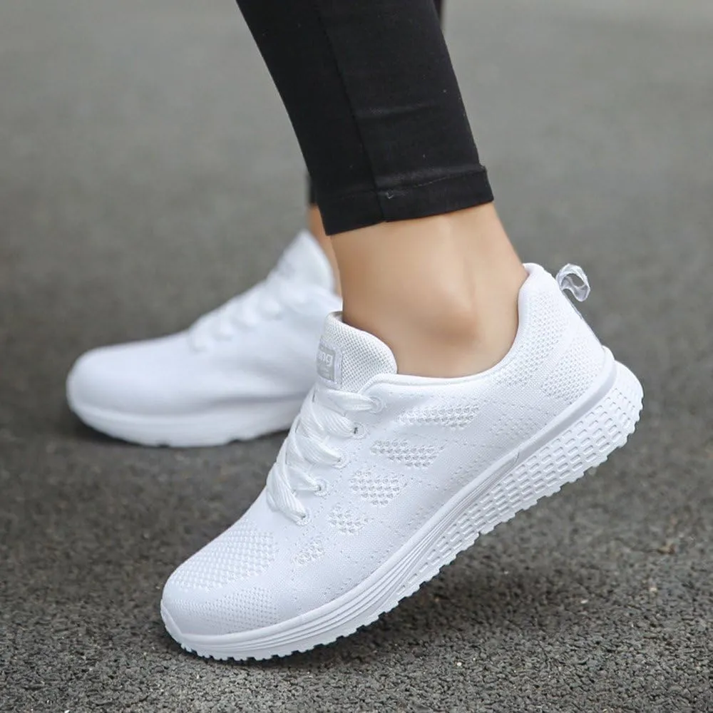 Women's Breathable Elastic Fly Woven Mesh Shoes Slip on Lightweight Casual Tennis Sneakers Soft Recovery Shoe