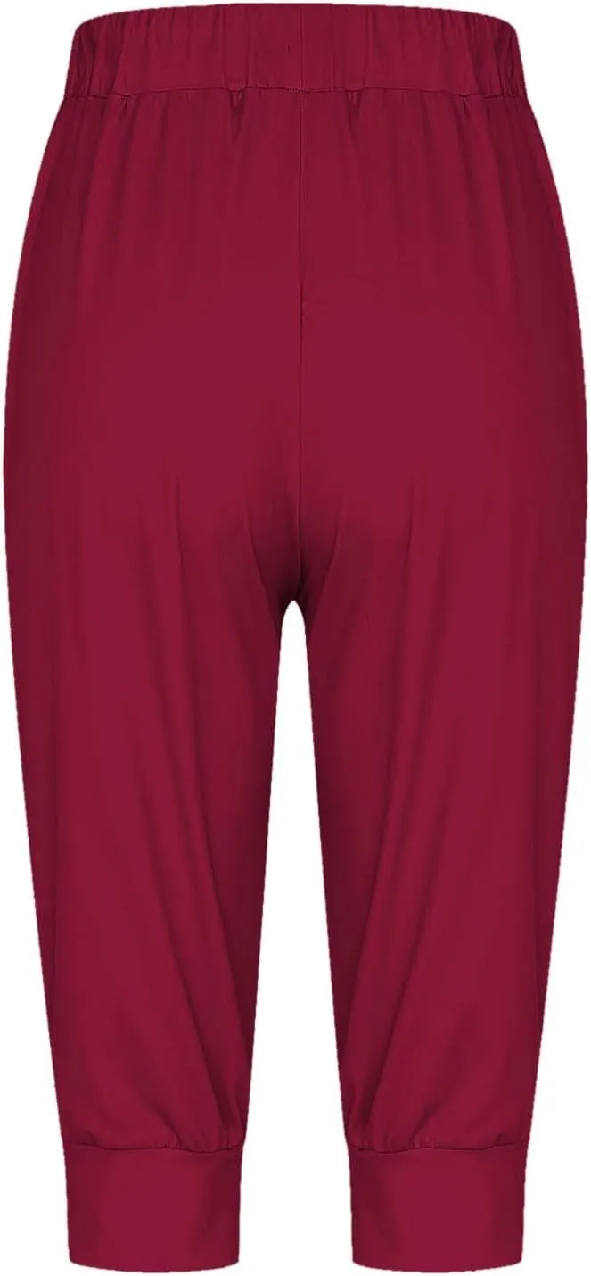 Women's Casual Elastic Waist Drawstring Pants Home Office Outdoor Stylish Ankle Trousers Slim Fit Cuffed Lounge Pants