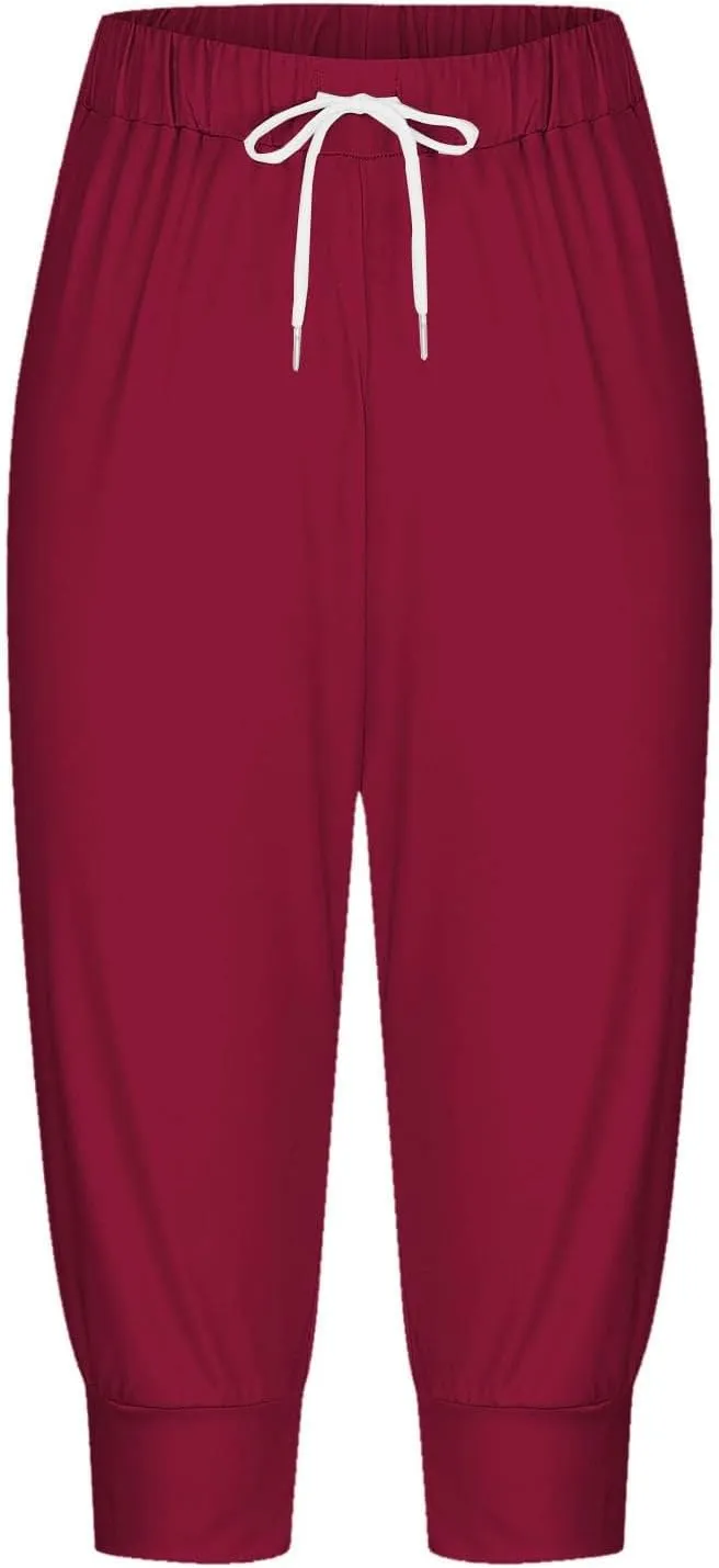 Women's Casual Elastic Waist Drawstring Pants Home Office Outdoor Stylish Ankle Trousers Slim Fit Cuffed Lounge Pants