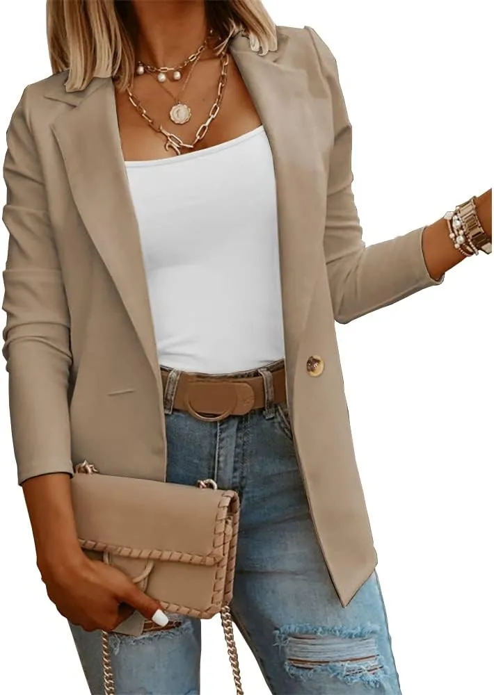 Womens Casual Long Sleeve Blazers Solid Color Knit Blazer Work Office Open Front Blazer Jacket