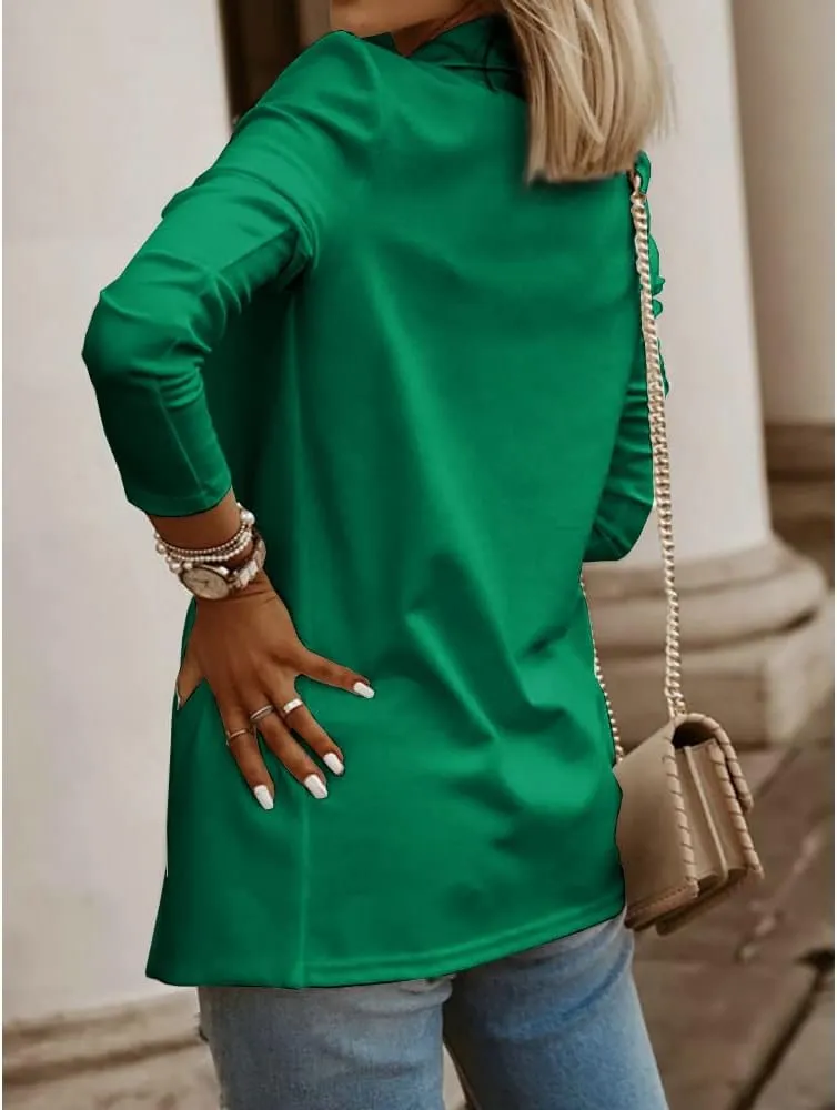Womens Casual Long Sleeve Blazers Solid Color Knit Blazer Work Office Open Front Blazer Jacket