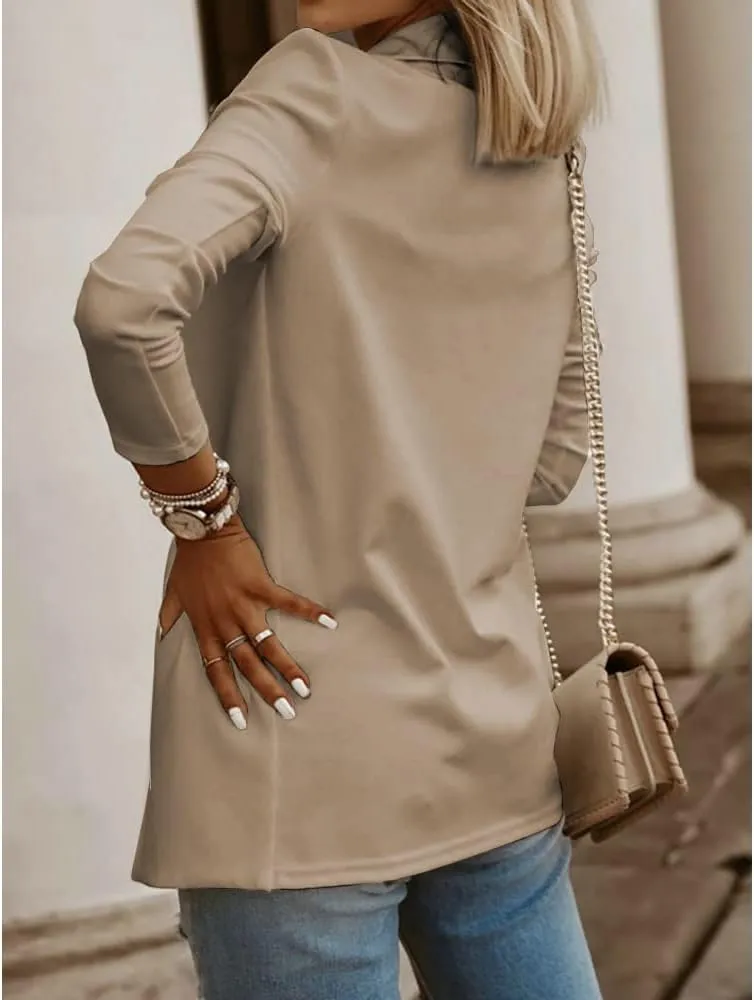 Womens Casual Long Sleeve Blazers Solid Color Knit Blazer Work Office Open Front Blazer Jacket