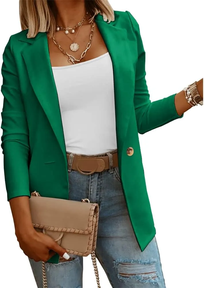 Womens Casual Long Sleeve Blazers Solid Color Knit Blazer Work Office Open Front Blazer Jacket