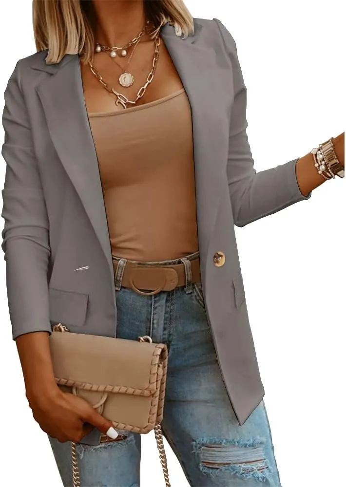 Womens Casual Long Sleeve Blazers Solid Color Knit Blazer Work Office Open Front Blazer Jacket