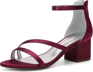 Women's Chunky Block Heel Sandals Strappy Open Toe Wedding Shoes for Bride Ankle Strap Prom Evening Pumps