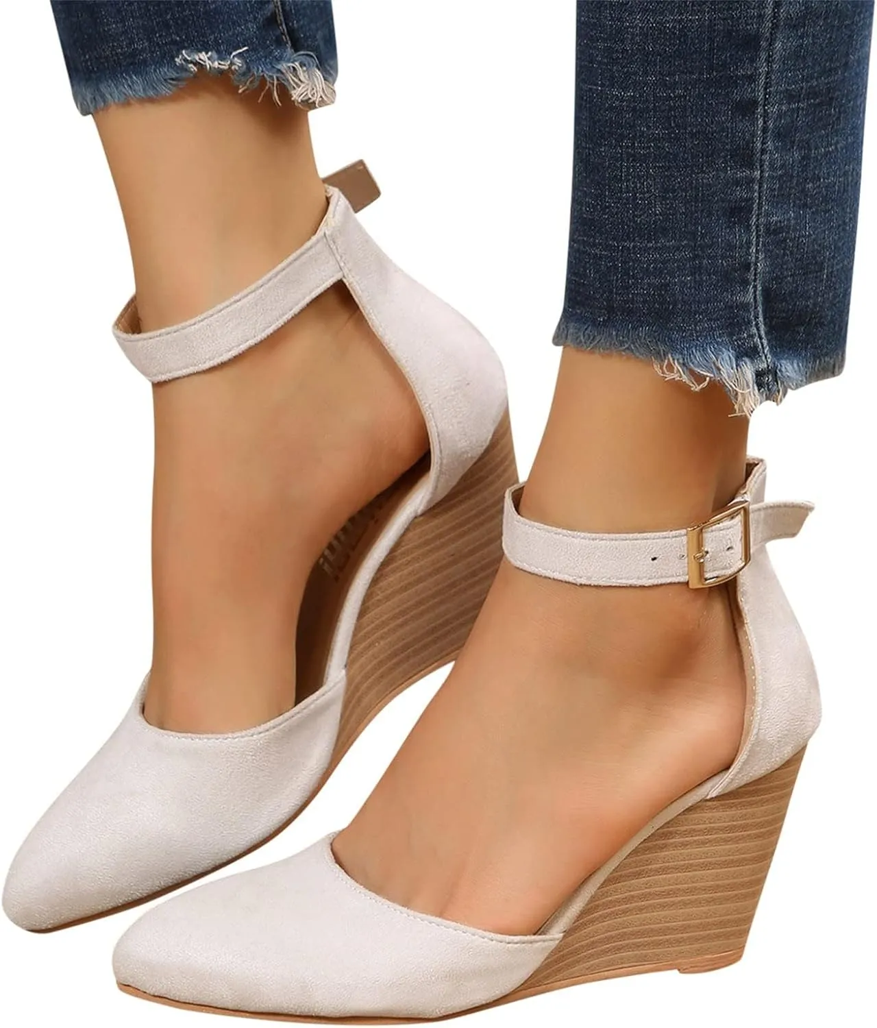 Womens Closed Toe Sandals Women Summer 2025 Casual Ankle Pumps Strap Espadrilles High Heels Wedges Wedding Party Dressy Flat Open Anti Slip with Adjustable Buckle Shoes Wedge Platform