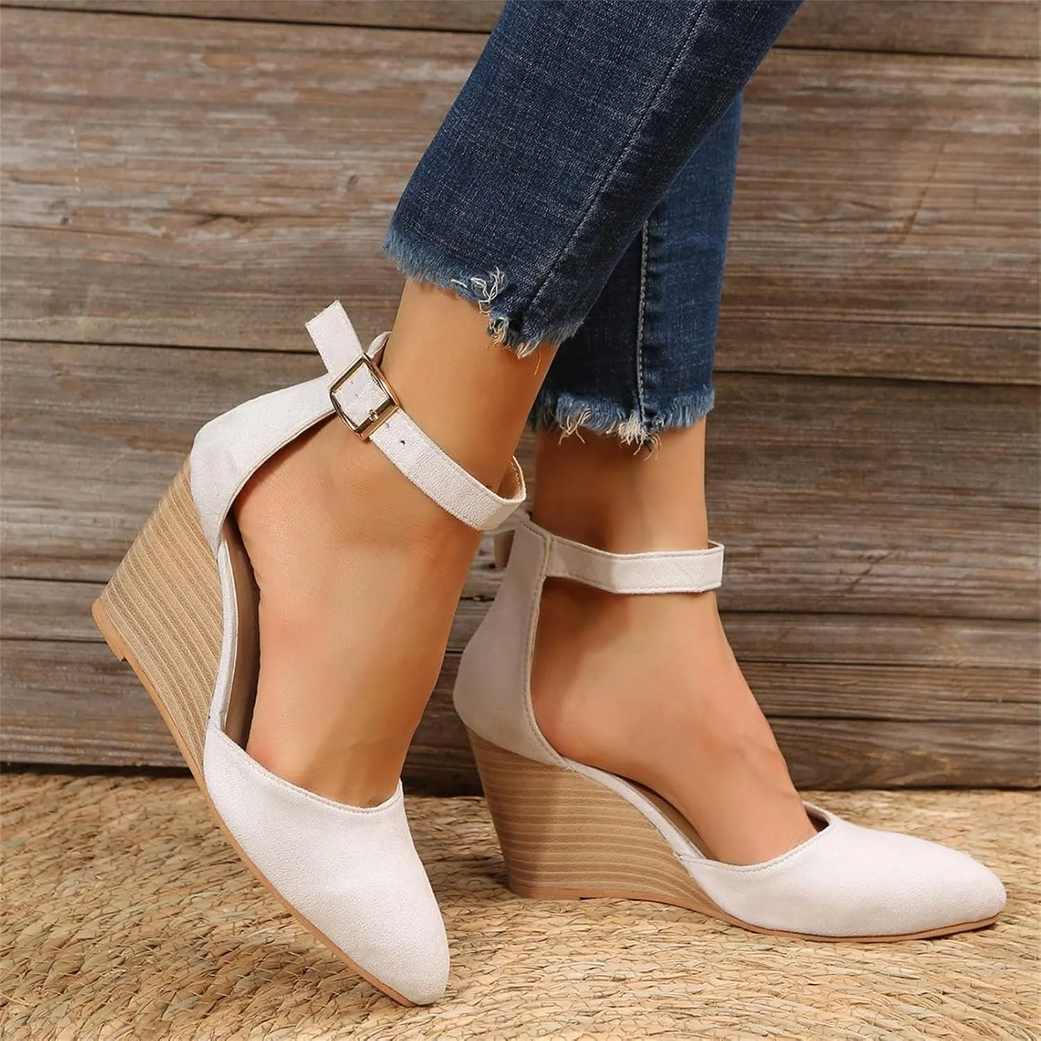 Womens Closed Toe Sandals Women Summer 2025 Casual Ankle Pumps Strap Espadrilles High Heels Wedges Wedding Party Dressy Flat Open Anti Slip with Adjustable Buckle Shoes Wedge Platform