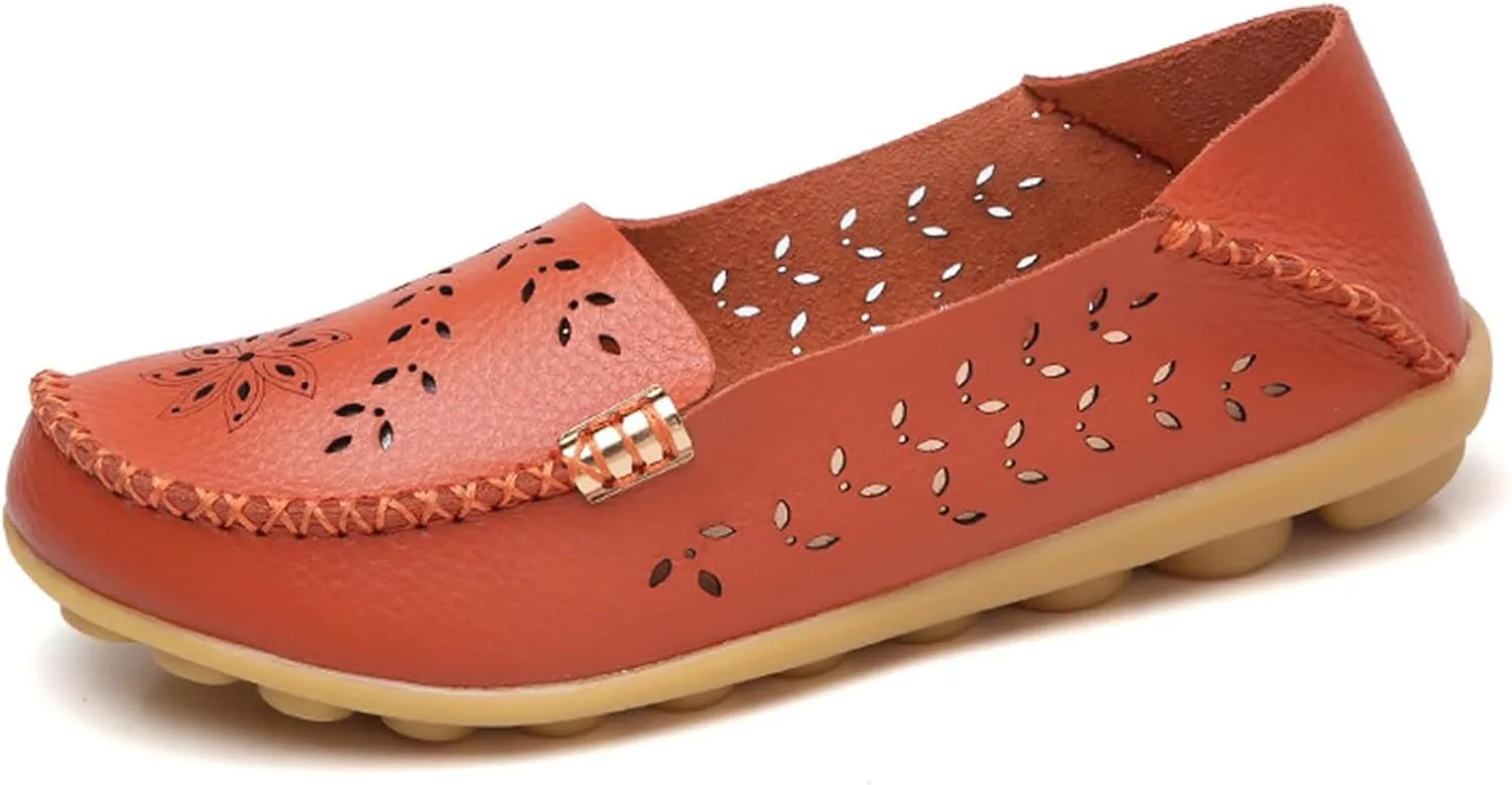 Women's Comfort Walking Boat Shoe Slip on Flat Shoes Ladies Dressy Moccasins Driving Penny Loafers Leather Breathable On Nurse Loafer Round Toe Wild Fashion Soft Orthopedic Sole Flats Casual