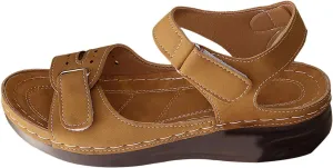 Women's Comfortable Low Heel Sandals Adjustable Straps and Arch Support Casual Roman Style Walking Comfort Leather Orthopedic Summer Dressy Beach Vacation Camping Travel Hiking Flats Shoes