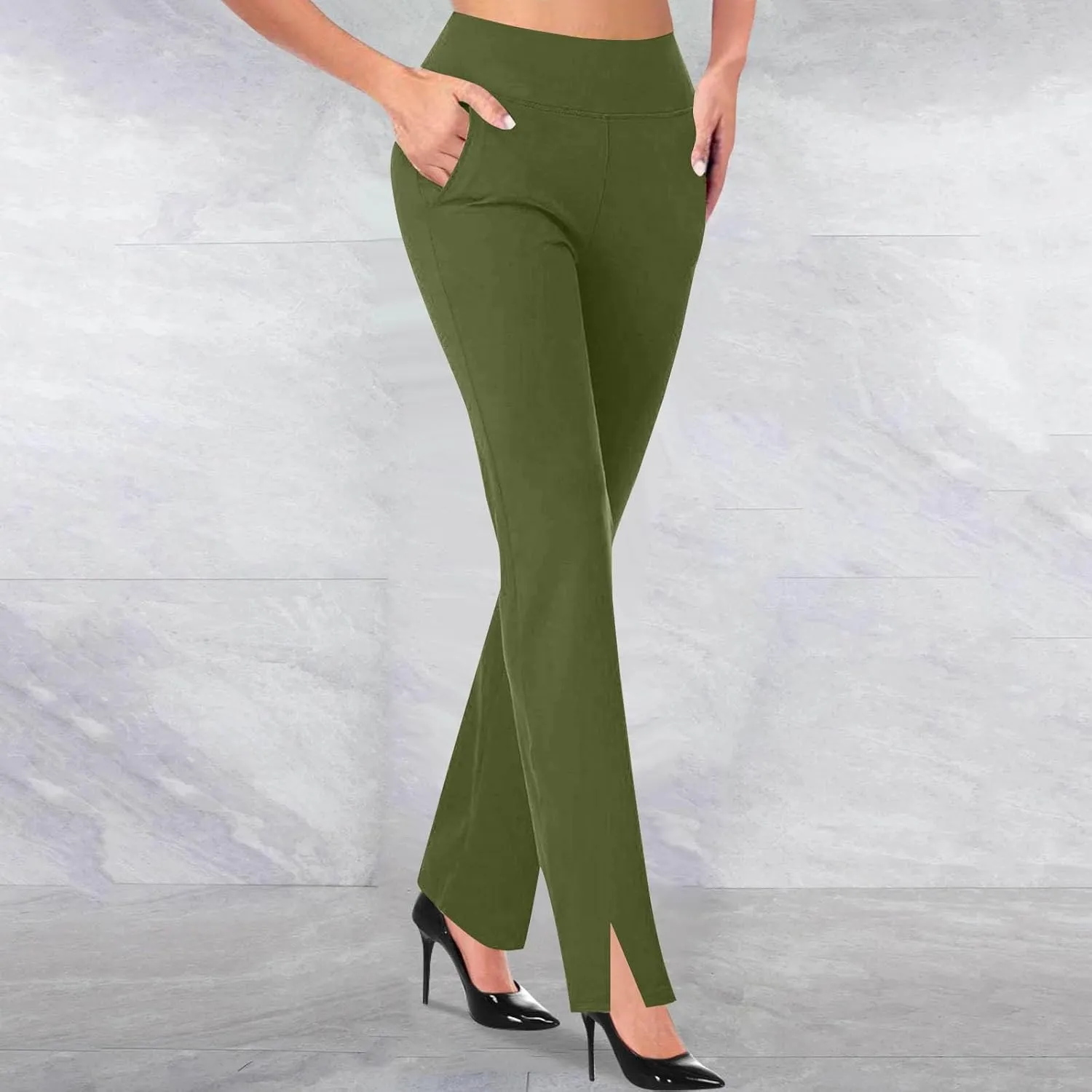 Women's Comfortable Stretch Pants High-Waisted Tummy Control Slim-Fit Trousers Gym Fitness Park Workouts Casual Pants