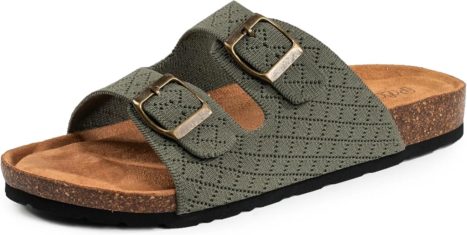 Women's Comfy Arch Support Cork Footbed Adjustable Knitting Straps Indoor and Outdoor Slides Sandals